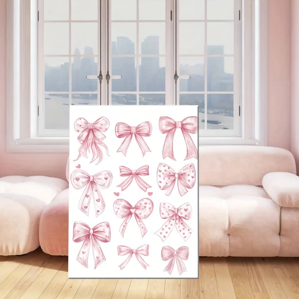 Pink Bowknot Pattern Wooden Frame Canvas Painting,Modern Art Wall Decoration,Home Living Room Bedroom Office Wall Decor,Poster