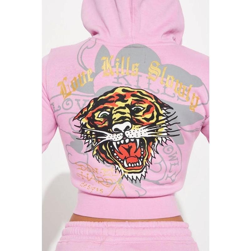 Ed Hardy Tiger Roar Zip Up Hoodie - Pink 5