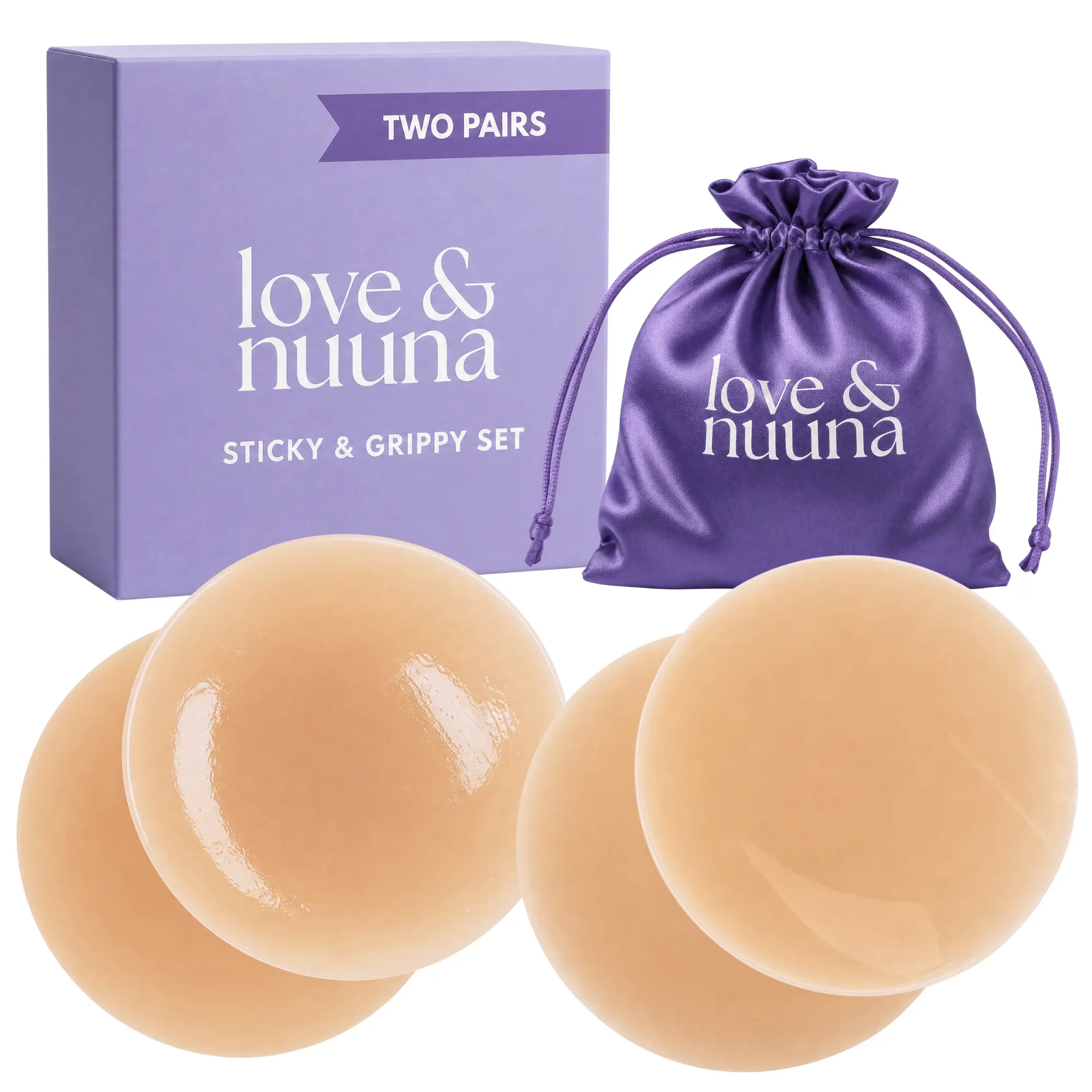 Love & Nuuna Adhesive & Non-Adhesive Nipple Covers Two Pairs - Sticky & Grippy Nipple Cakes - Reusable & Waterproof Pasties