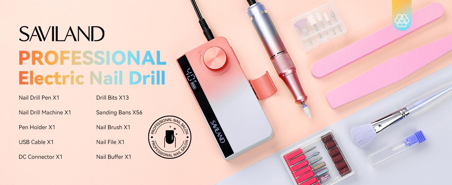 SAVILAND Electric Nail Drill 40,000 RPM Upgraded Portable Nail Drill Beautiful Gradient Sunset Design Ideal Nail Care Cutics Treatment & Manicure