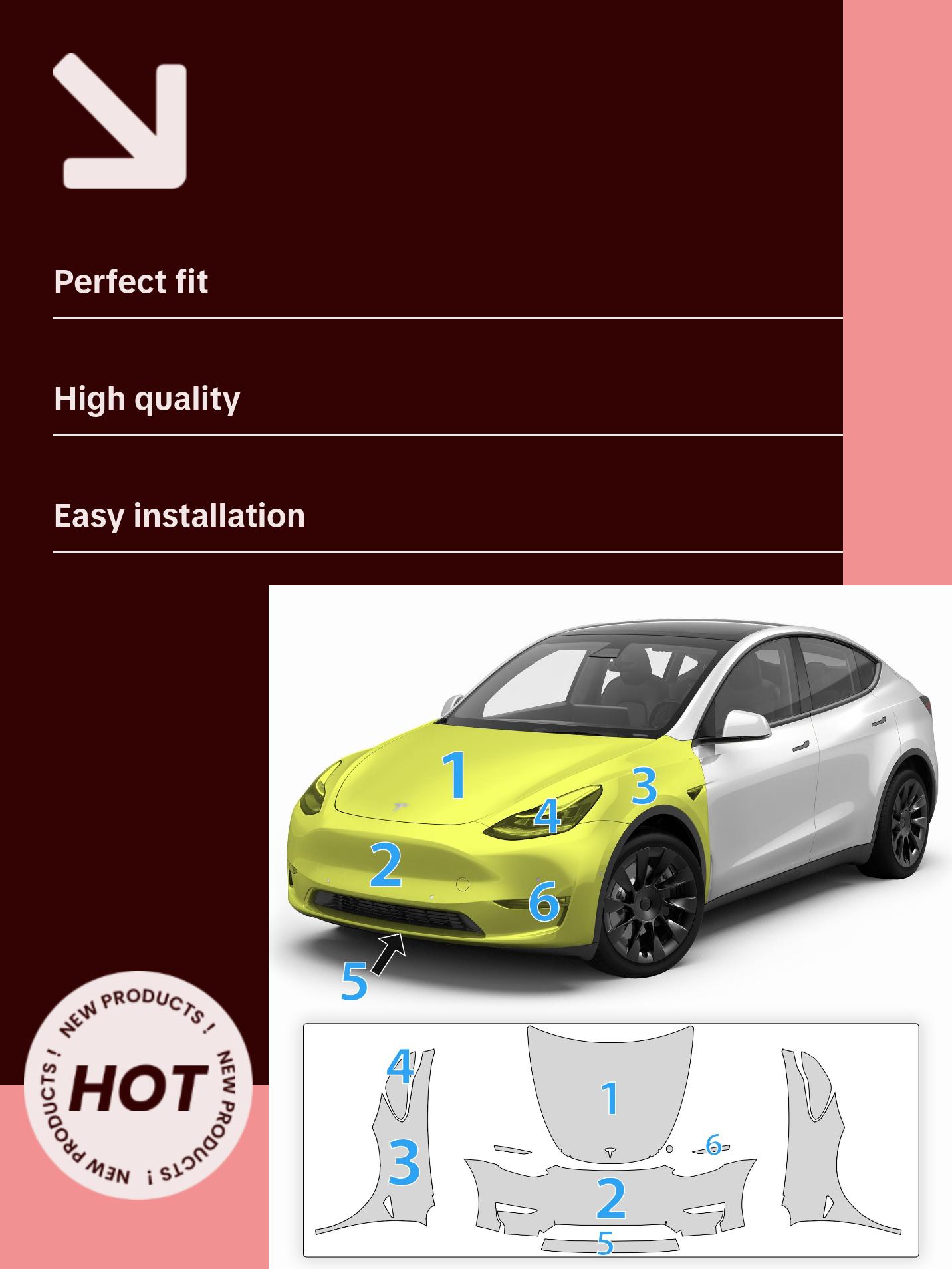 Fits Tesla Model Y 2020-2024 Precut Paint Protection Film Clear Bra PPF Decal Film Kit Cover