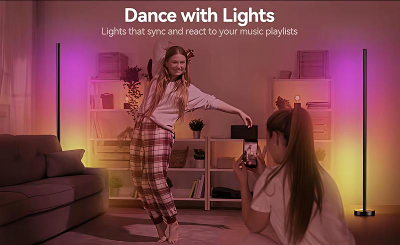 Intelligent RGB LED Floor Lamp with Remote Control & USB Power Support for Mobile APP Dimming Music Sync & Adjustable Brightness for Reading Relaxation