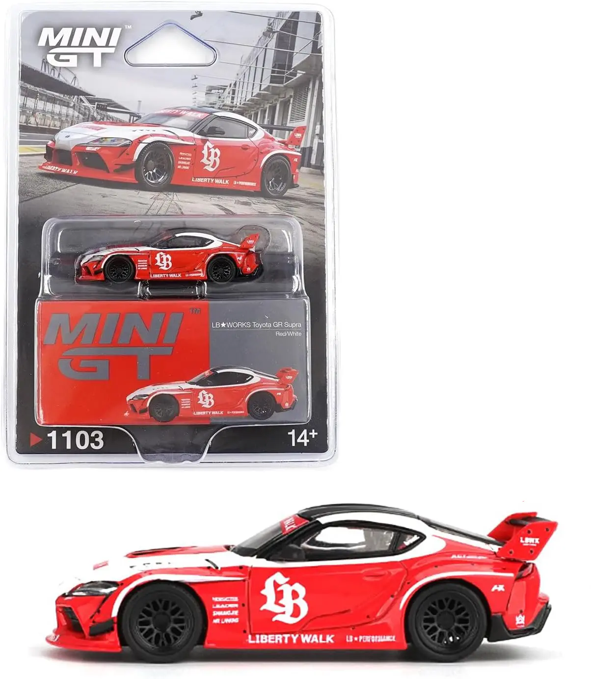Mini GT 1:64 LB WORKS Liberty Walk Toyota GR Supra – Red/White Mini GT 1:64 LB WORKS Liberty Walk Toyota GR Supra – Red/White