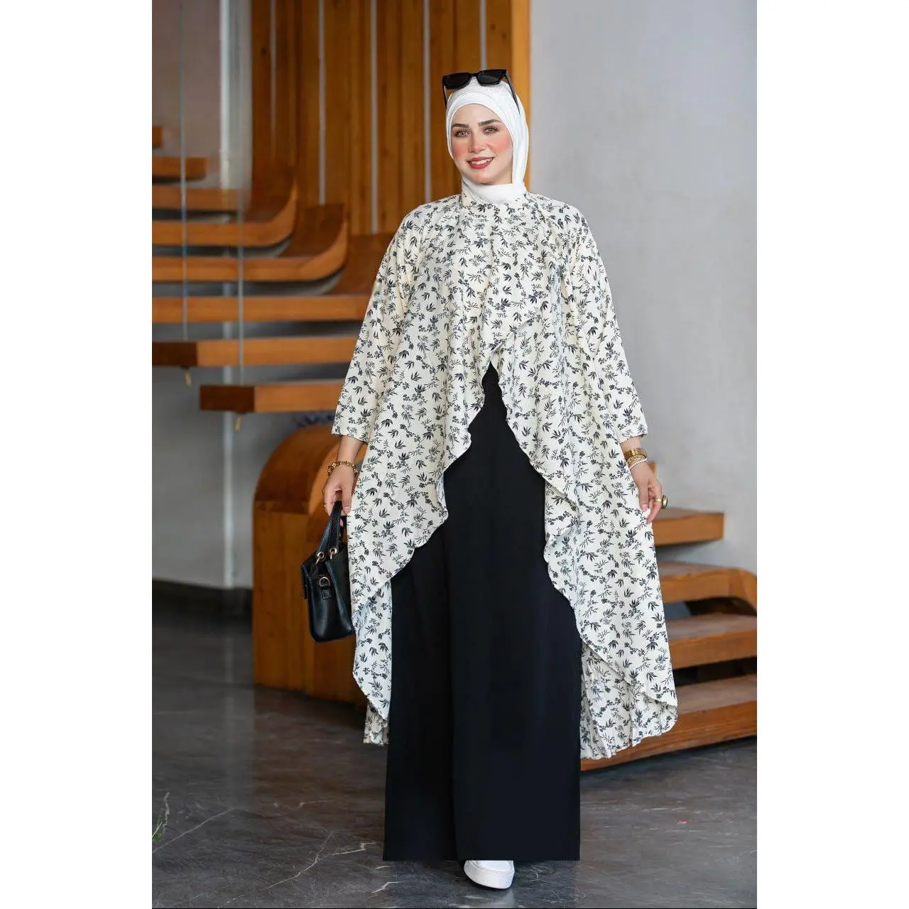 Women's Modest Floral Layered Abaya Set 🌿🤍
