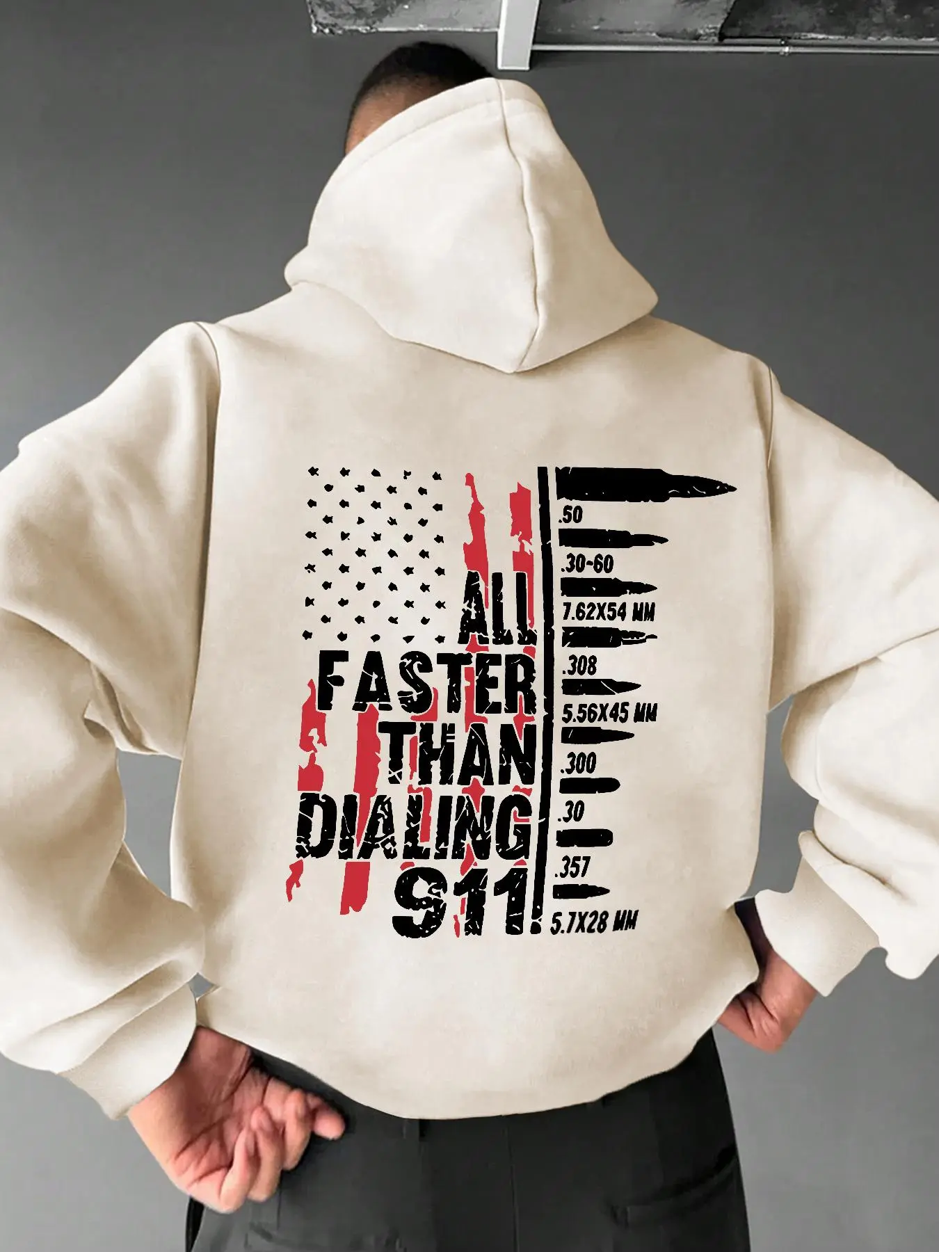 Men's Letter & Flag Print Drop Shoulder Hoodie, Printed Hoodies, Fashion Casual Patriotic Streetwear Regular Fit Drawstring Kangaroo Pocket Hooded Sweatshirt for Daily Holiday Outdoor Wear, Men Clothes for Spring & Fall