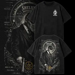 Peaky Blinders Tommy Shelby Washed Vintage Graphic Tee – Arthur Shelby Birmingham Gangster Streetwear Retro Limited Shirt, Dark Vintage Portrait Artwork Crime Drama TV Series Fan Merch Heavy Cotton Oversized Hoodie Fit Apparel