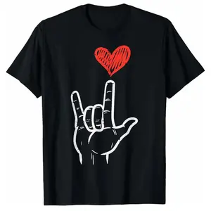 [100% Cotton]Valentines Day I Love You Hand Sign ASL Heart Women Men T-Shirt