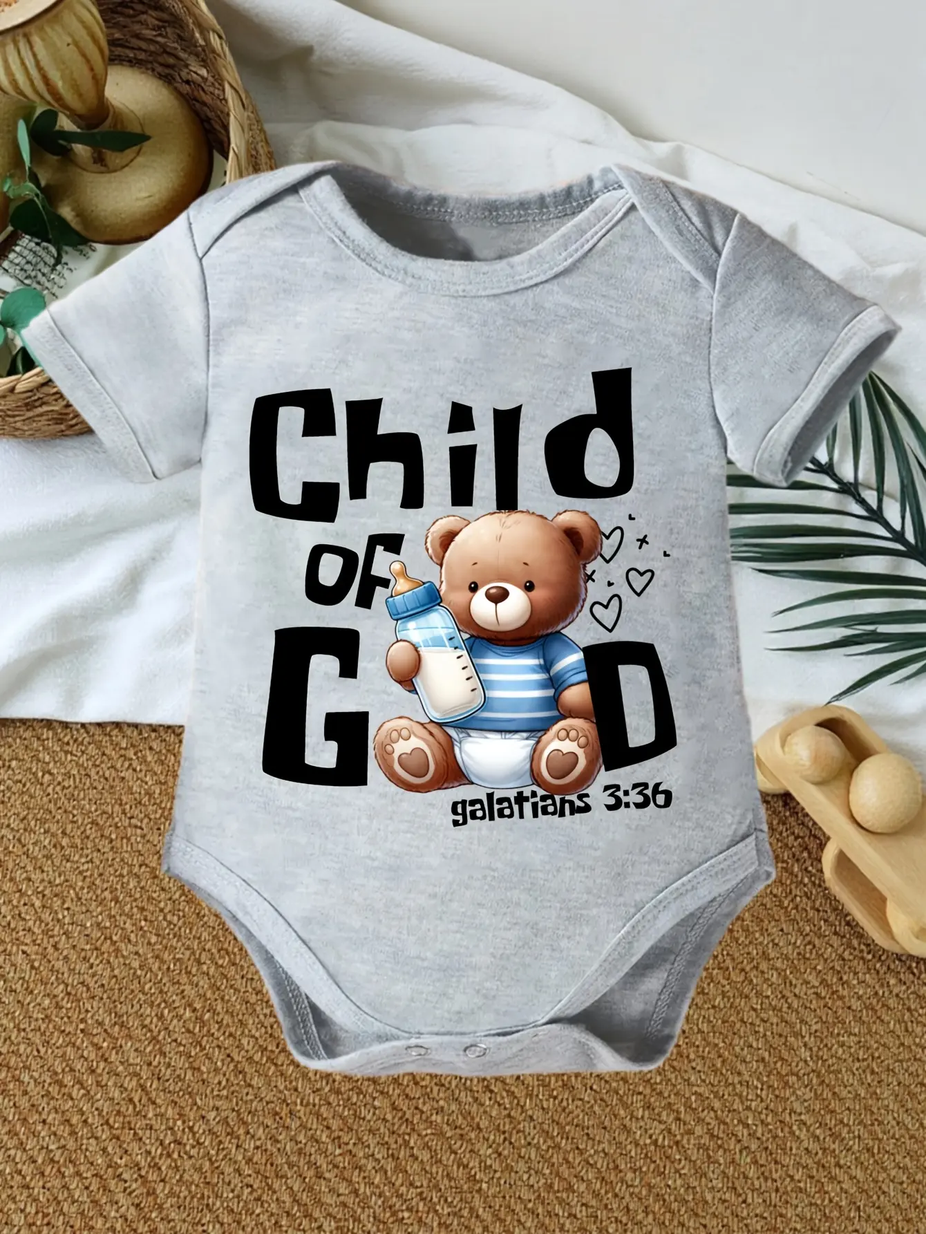 Unisex Baby Bodysuit, Christian "Child of God" Short Sleeve Cotton Romper for Newborns, Infant Baby Shower Gift, Bodysuit Outfit, Newborn Outfits, Infant Bodysuit