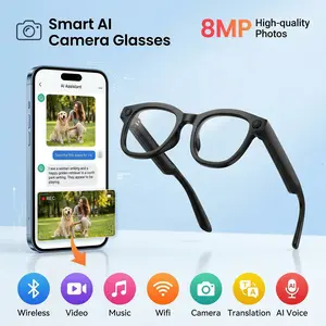 AI Smart Camera Glasses POV Video Recording & 160+ Languages Real-Time Translation Bluetooth Audio Sunglasses – Hands-Free Vlogging Wearable for Travel Outdoor Content Creator Gift