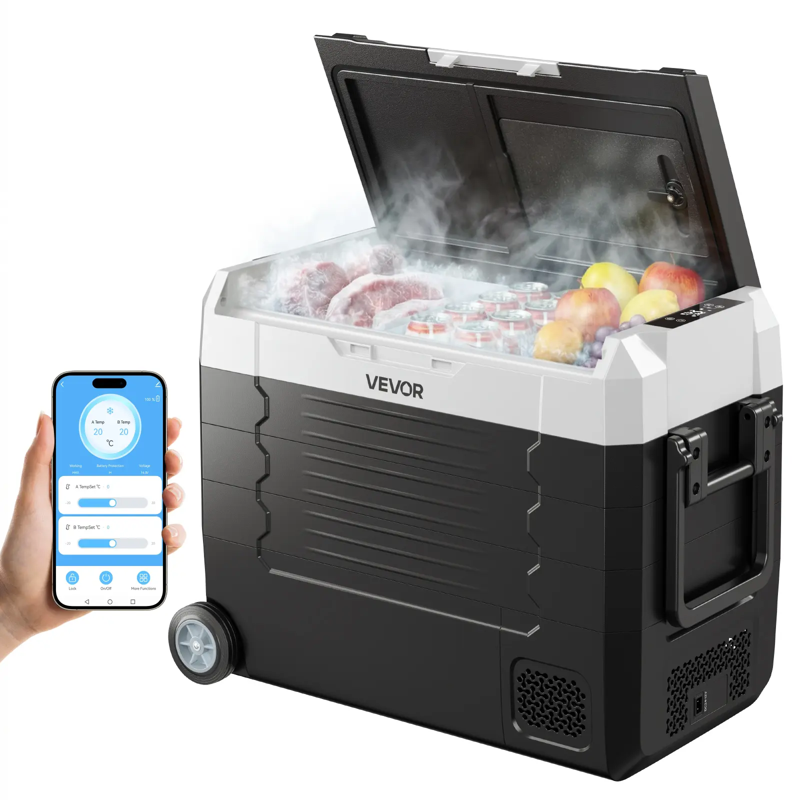 【SummerFinds】VEVOR 48 QT Dual-Zone Portable Refrigerator - DC 12/24V AC 100-240V Compressor Cooler, -4°F to 68°F, APP Control, Wheels, LCD Screen, Power Saving - Large Portable Mini Fridge for RVs, Camping, Dual-Zone Mini Fridges, Large Portable Mini