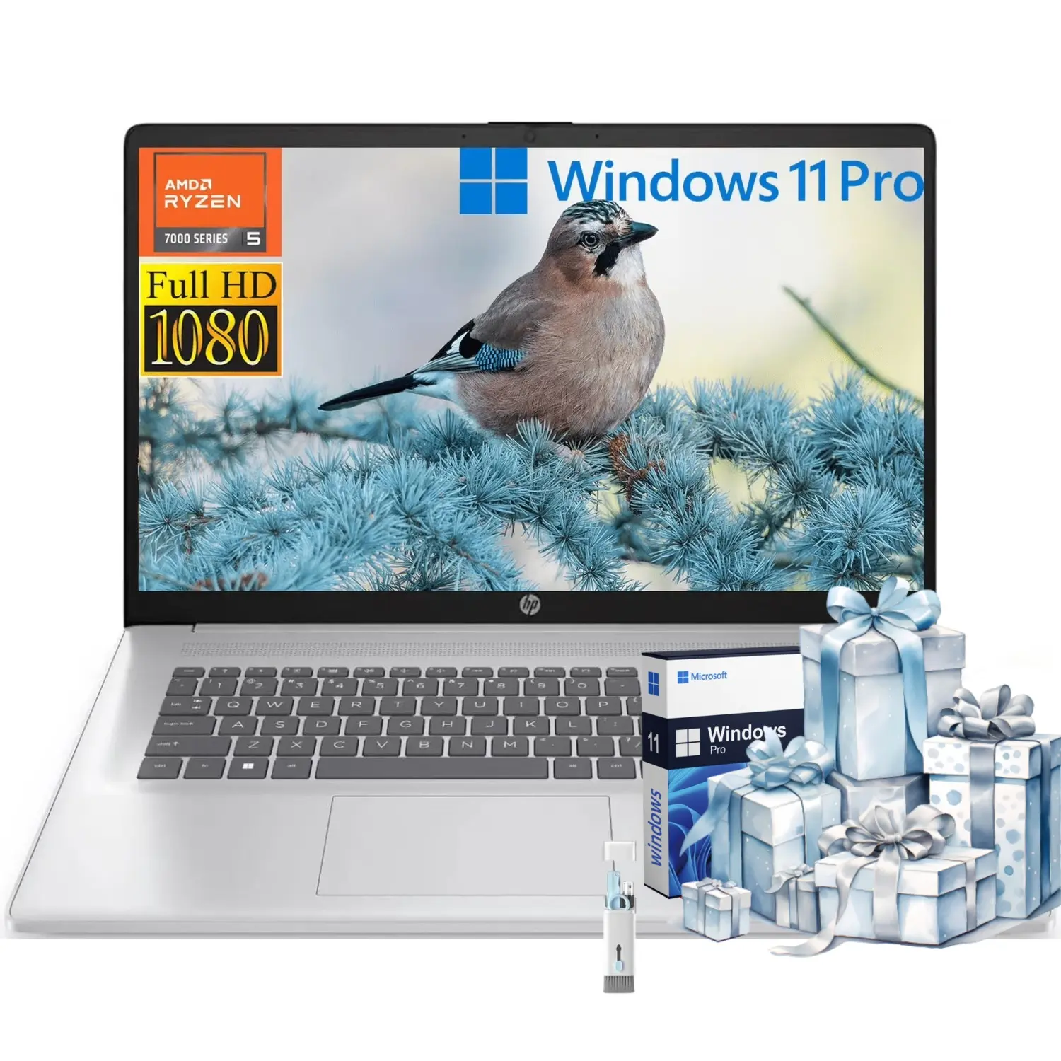 HP 17-inch Laptop for Business and Student - AMD Ryzen 5 7430U,Windows 11 Pro,  up to 32GB RAM, 512GB SSD, Fast Charge, Wi-Fi 6, 17.3” FHD Anti-Glare Display,Bundle Accessory
