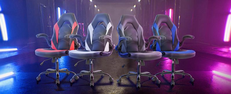 Ergonomic Computer Gaming Chair with PU Leather Lumbar Support, Height Adjustable (Home Office Desk)