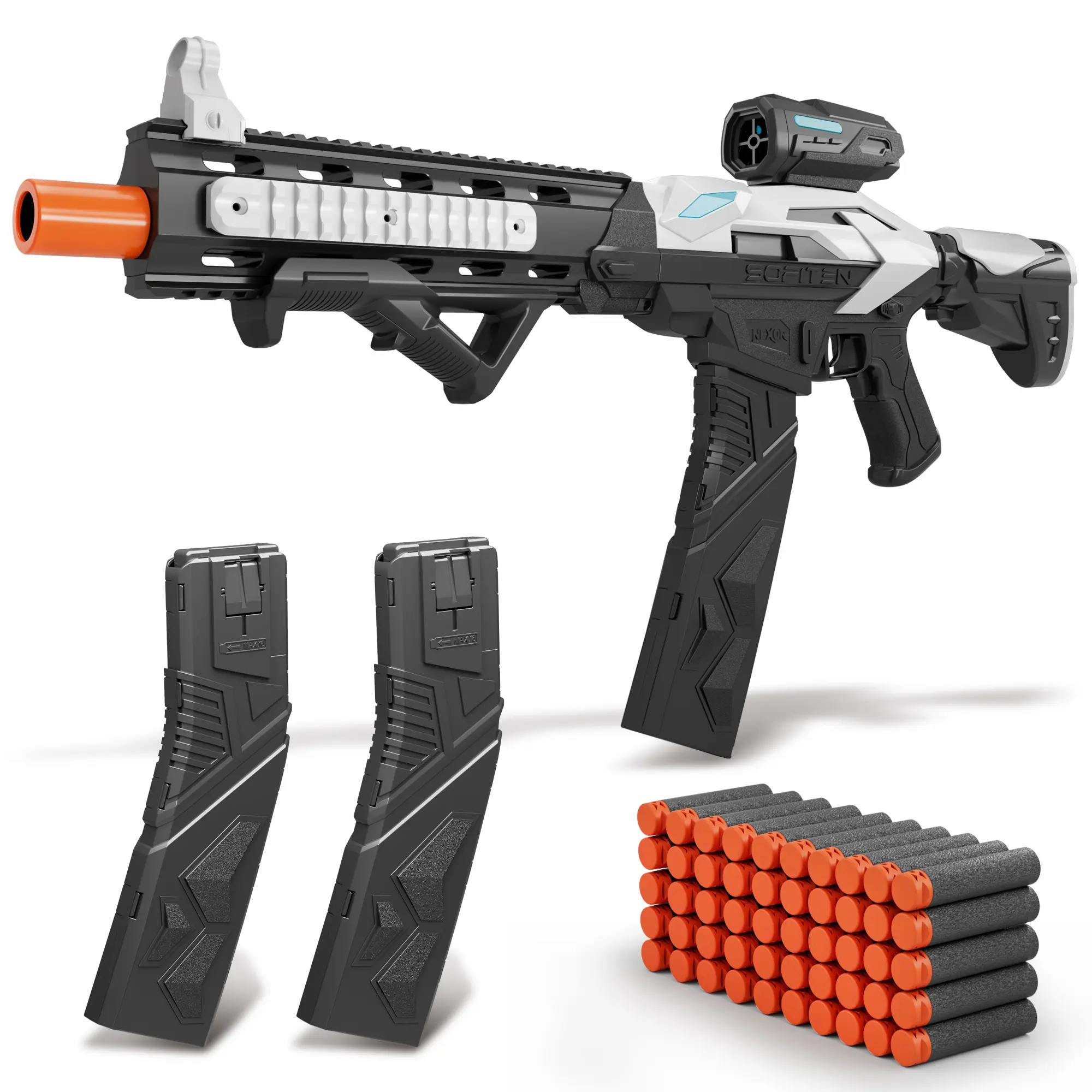 SOFITEN NEXOR NX-M4 Foam Dart Sniper Rifle Blaster Set - Sports Toy, Unisex Gifts, Ages 8+, 75ft Range, 2 Extended 16-Dart Magazines (1-Click Clear), Dual Firemodes (Auto & Semi-Auto), Upgraded Metal Gearbox, Batteries Not Included, Learning-Focused