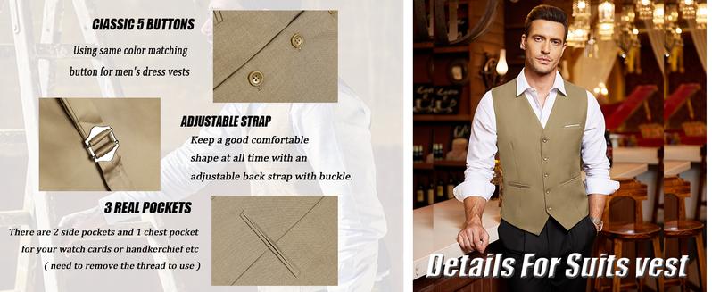 COOFANDY Men's Vests Casual Dress Suit Vest Slim Fit Business Formal Waistcoat Vest