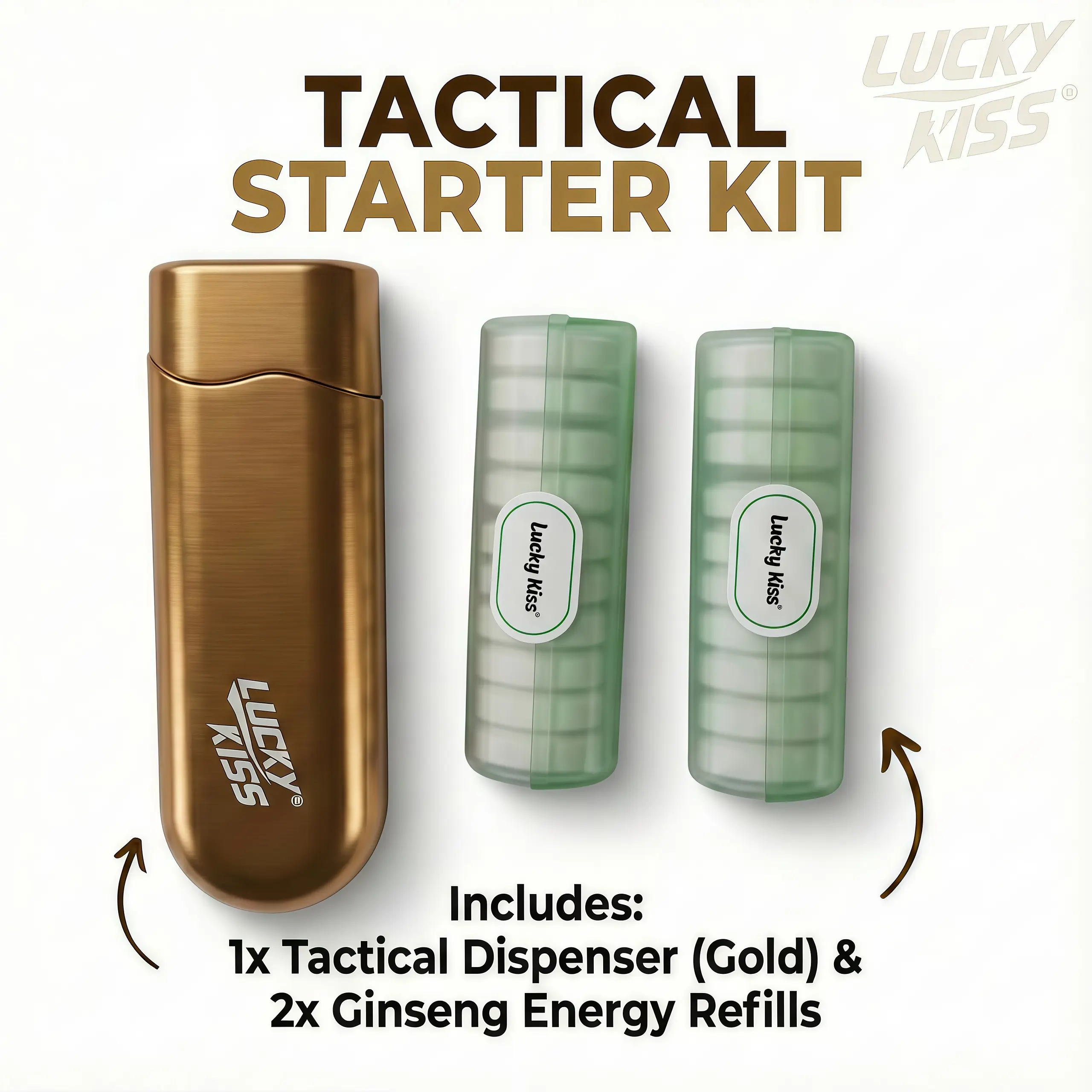 Lucky Kiss Ginseng Taurine Mints - Citrus Sweet Low Sugar Candy, Sugar-Free with Vitamin C, Guarana, Dye Free, Compact Adult Dispenser Snack, Everyday Car Console Treat for Workout Wake-Up Boost, Adults