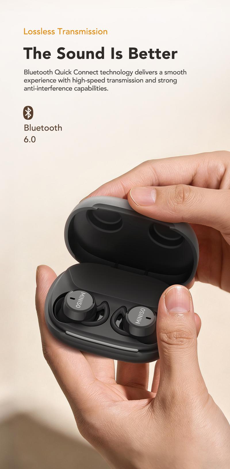 MINISO MS217 Wireless Earbuds Bluetooth 6.0 Headphones, Sleep Earbuds, Waterproof Wireless Earphones, Mini Invisible In Ear Earbuds, Suitable for Office, Sports, Sleeping, Study and Audio Calls, Built in Microphone, Gaming Bluetooth Headphones