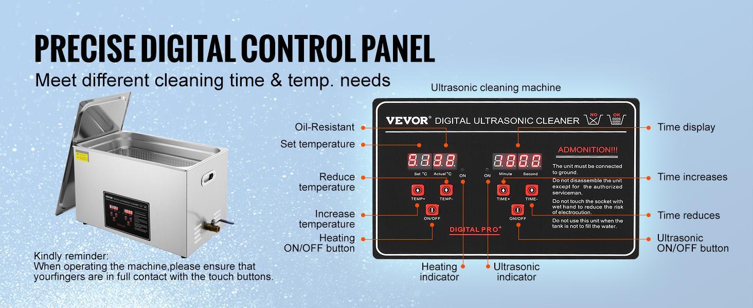 VEVOR Ultrasonic Cleaner with Digital Timer & Heater,  Professional Ultra Sonic Jewelry Cleaner, Stainless Steel Heated Cleaning Machine for Glasses Watch Rings Small Parts Circuit Board (30L)