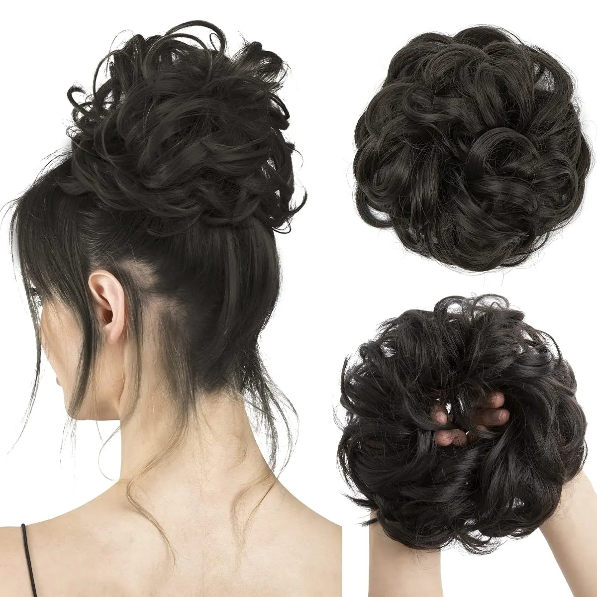 Large Messy Bun Synthetic Hair Piece Wavy Curly Scrunchies for Women Short Bun Tousled Synthetic Bun Hair Piece with Elastic Band Scrunchies - Easy to Wear & Versatile for Daily Use Hair Weave