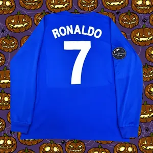 2007 2008 Away Retro Blue No.7 Ronaldo LongSleeved Soccer Jersey