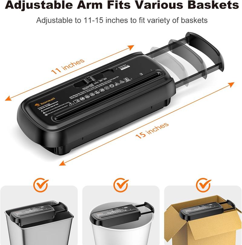 Bonsaii Paper Shredder for Home Use, 6 Sheet Strip Cut Small Paper Shredder Without Basket, Portable Shredder Extendable Arm Design (S123-B)