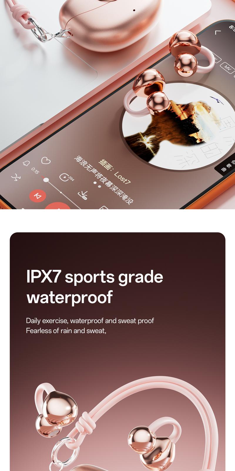 CHENRUIDA M106 High Fidelity Bluetooth Earphones for Women,360°  surround sound,Advanced Noise Reduction Long Battery Life IPX7 Waterproof Rose Gold Headset wireless headphones noise cancelling headphones gamingheadset Christmas Gifts