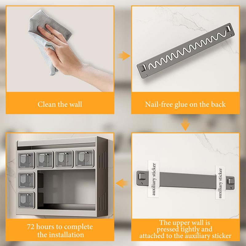 Bepatio Spice Rack Set, Space Saving 1pc Easy-Install Carbon Steel Spice Rack Set, Includes Seasoning Containers & Cans for Kitchen Organization, Spice Racks for Kitchen No Drill Needed