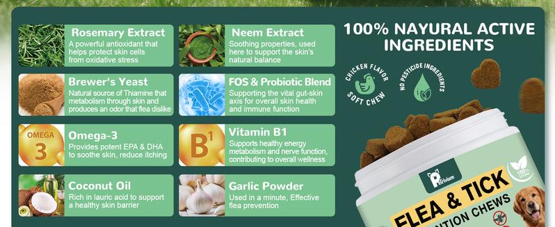 Dog Flea & Tick Support Soft Chews - Natural Oral Supplement - Suitable for All Breeds & Sizes - 150 Chicken Treats