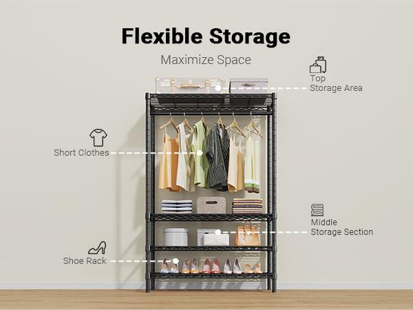 VIPEK V1 Wire Garment Rack 4 Tiers Heavy Duty Clothes Rack for Hanging Clothes Freestanding Closet Clothing Rack with 4 Adjustable Shelves