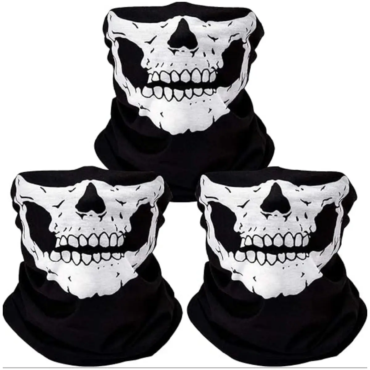 Adults' 3-Piece Universal Skull Costume Masks Set, Breathable High-Elasticity Moisture-Wicking Ghost Face Balaclava with Skeleton Jaw for Halloween Aesthetic, Costume Parties, Motorcycle Use, Sports/Outdoor, Full Balaclava