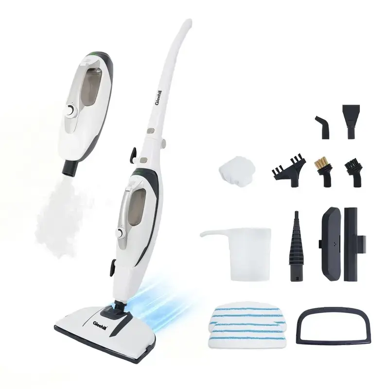 GLEEHILL 10-in-1 1550W Power Electric Mop with Detachable Handheld Unit, Deep Cleaning House Supplies for Hardwood Floor, Tile, Grout & Carpet, Chemical-Free Home & Dorm Essential