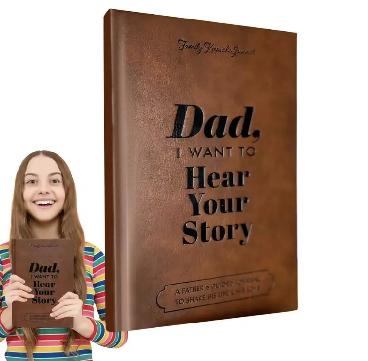 Dad I Want To Hear Your Story Leather Journal Portable Notebook Father Guided Memory Book for Sharing Life & Memories Prop Paper for Motion Picture and Social Media college  rules  notebook
