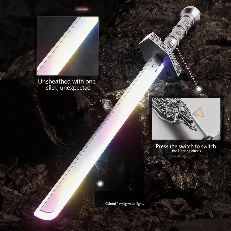 Cyberpunk SparkBlade Lightsaber Toy 34" with Sound & Fog Seven-Color Streaming Lights Type-C Rechargeable for Rave Cosplay Display Immersive Neon Design