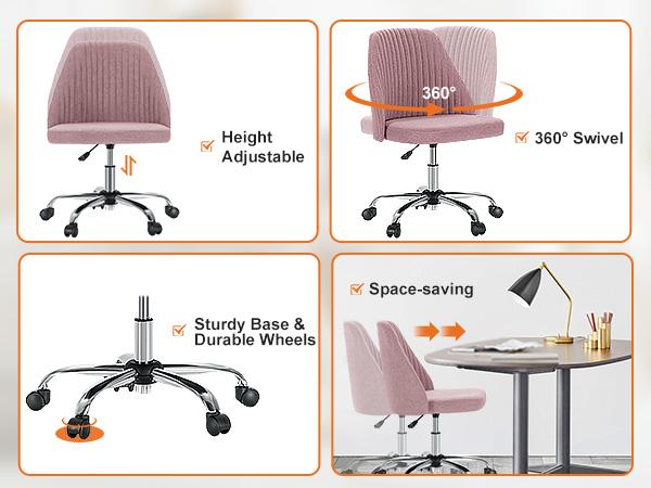 【Deal】Cute Office Chair, Modern Fabric Home Office Desk Chairs with Wheels, Mid-Back Armless Vanity Swivel Task Chair for Small Space, Living Room