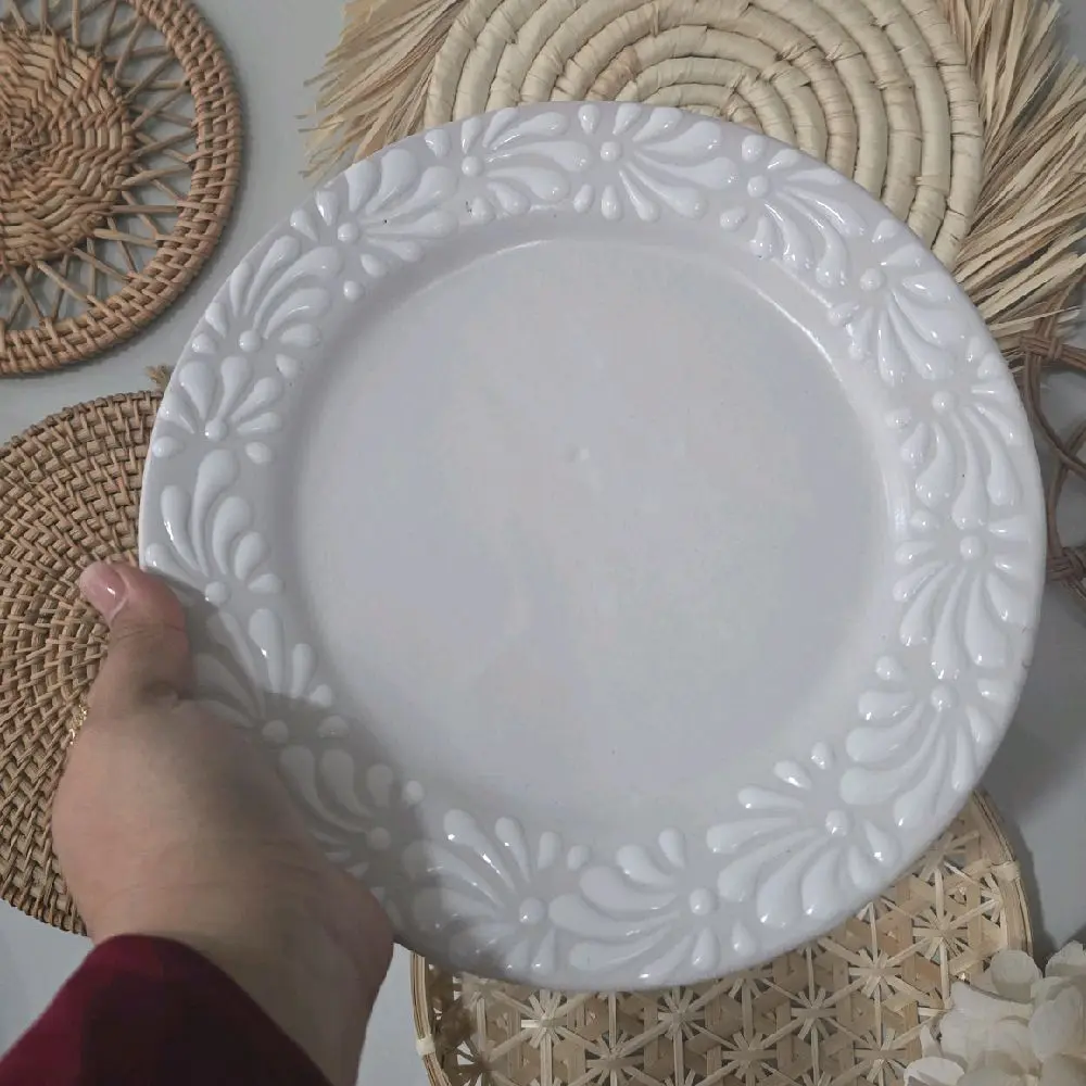 9 in Round White Talavera Plate 9 in Round White Talavera Plate
