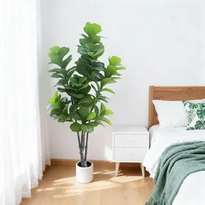 Artificial Fiddle Leaf Fig Tree Potted- 7Ft Faux Ficus Lyrata Trees Fake Fig Silk Tree in Pot, Indoor Outdoor Tall Artificial Plants Potted