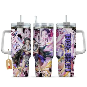 Nico Robin “Devil Child” 40oz Tumbler With Handle – Straw Hat Pirates Archaeologist Stainless Steel Wrap Cup, Anime Iced Coffee Travel Mug, Gift for Anime Fans