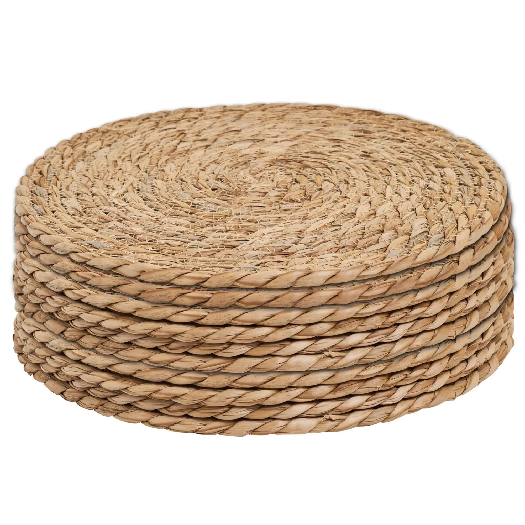 Sturdy 12in Round Woven Placemats Set of 10, Natural Hand-Woven Water Hyacinth Tableware, Defined Deco Braided Wicker Mats for Farmhouse Rustic Dining Table & Home Kitchen, Circle