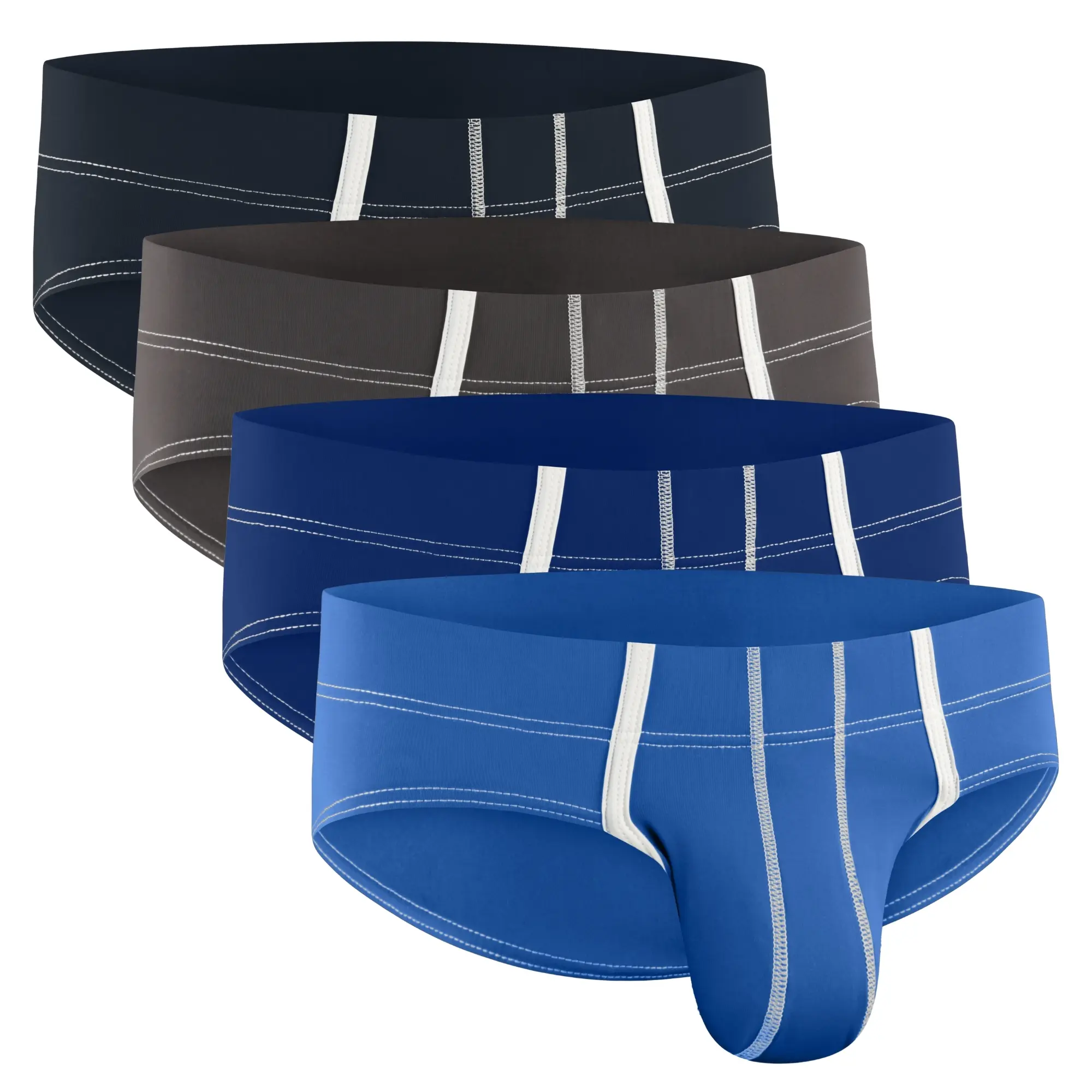Nylon Pouch Sport Briefs 4 pack Nav//Dark Grey/Blue Grey Cooling Sports Underwear Support Pouch Anti Chafe Underwear Underwear Briefs Man Menswear Silk Ball Sexy Stretchy Sun Sweat Elastic Breathable Wear Athletic Fit