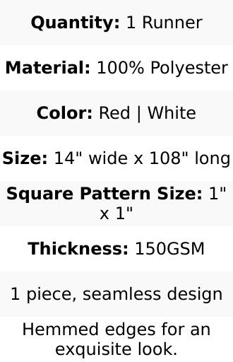 Polyester 14"x108" Table Runner Red/White - Gingham Plaid Design