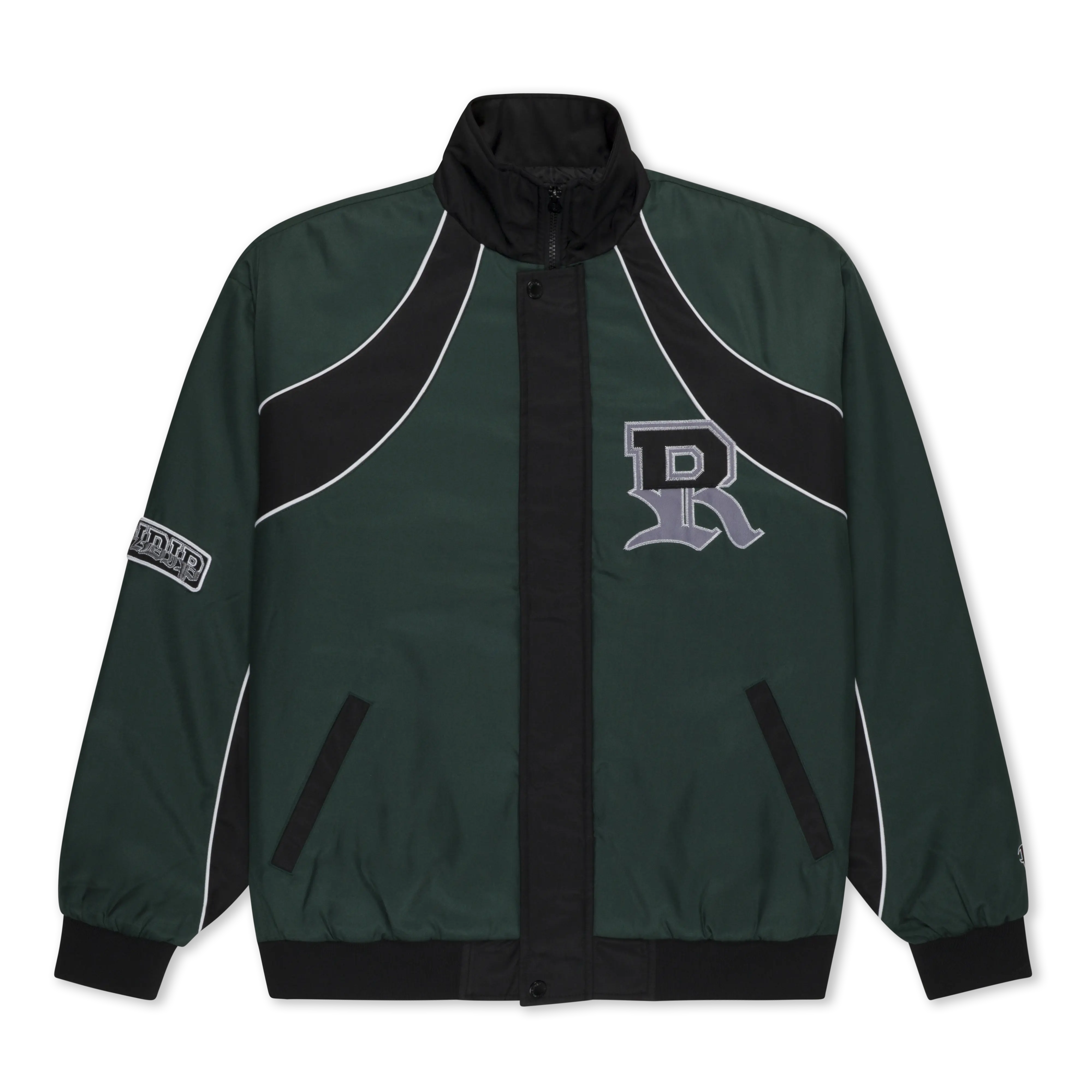 RIPNDIP Women's 90s Varsity Style Workout Jacket - Polyester Long Sleeve Color Block Track Outerwear, Embroidered Patch, Snap Closure, Ribbing, Light Zip, Machine Washable Outdoor Apparel