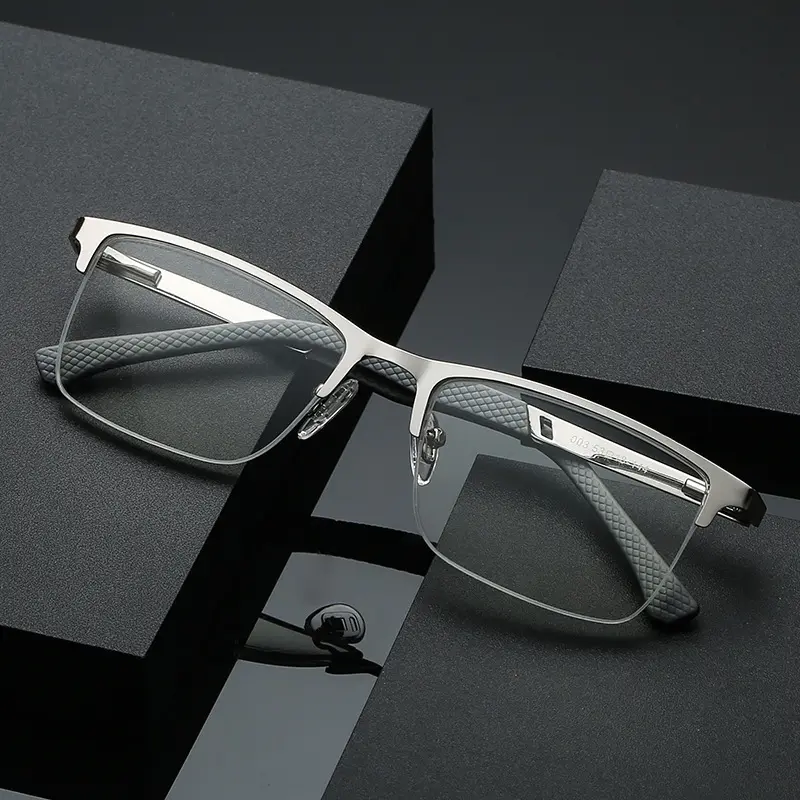 Men's Half-Frame Business Eye Glasses - Classic, Flexible, Prescription-Friendly Rubber Frames, Anti-Blue Light, Anti-Fatigue Presbyopia Glasses with +1.0 to +4.0 Diopter Lenses (Men's Fashion Accessory), Blue Light Glasses