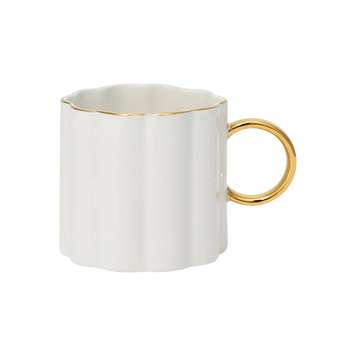 Francfranc Shell Ceramic Mug Cup - Exquisite Gold Rimmed Seashell Coffee Cup, White