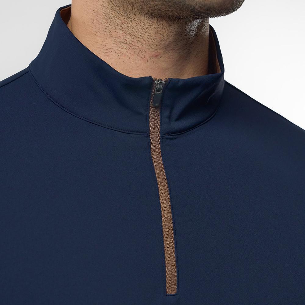 Fioboc Men's SmoothBlend Slim Fit Half-Zip Mock Neck T-Shirt - Contrast Trim Casual Basic Long Sleeve Top