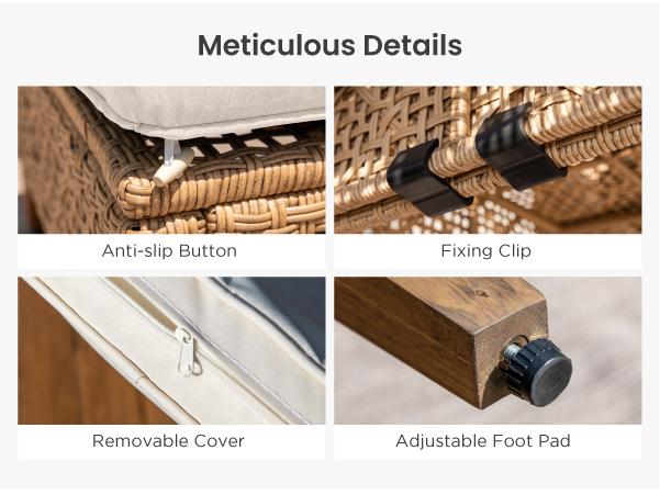 PHI VILLA Outdoor Wicker Patio Conversation Furniture Set with Acacia Wood Coffee Table Includes Patio Table and Storage Sofa Lounge Classic Durable Rattan Style, Christmas Gift