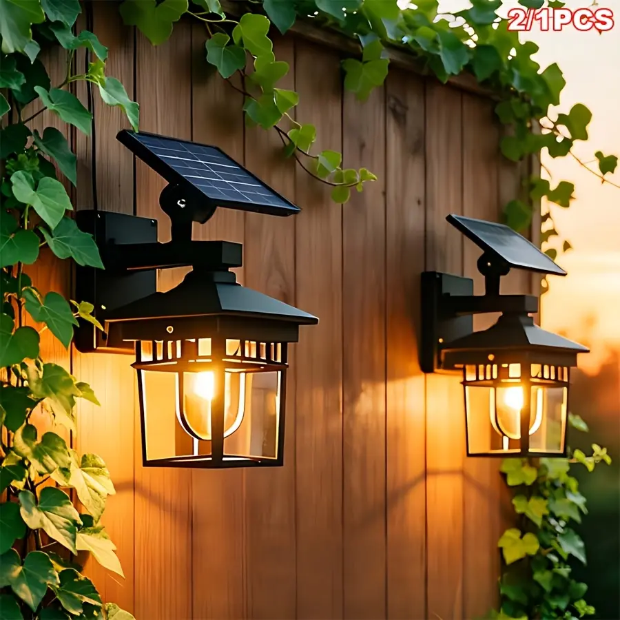 Solar Powered Exterior Wall Sconce, IP65 Weatherproof Warm White LED Fixture, Wireless Decor Lighting for House Porch, Garden