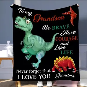 Dinosaur Pattern Blanket, Figure Print Blanket, Soft Throw Blanket, Air-conditioned Room Blanket, Warm Nap Blanket for Home Office Travel, Gift for Grandson