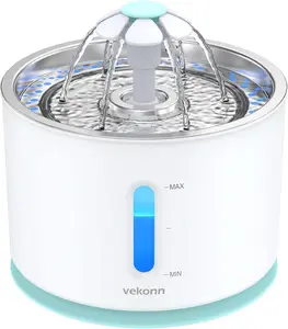 2.4L/84oz Cat Water Fountain Stainless Steel Top, Pet Water Fountain for Small Dog and Cat with LED Light and Water Level Window (Green)