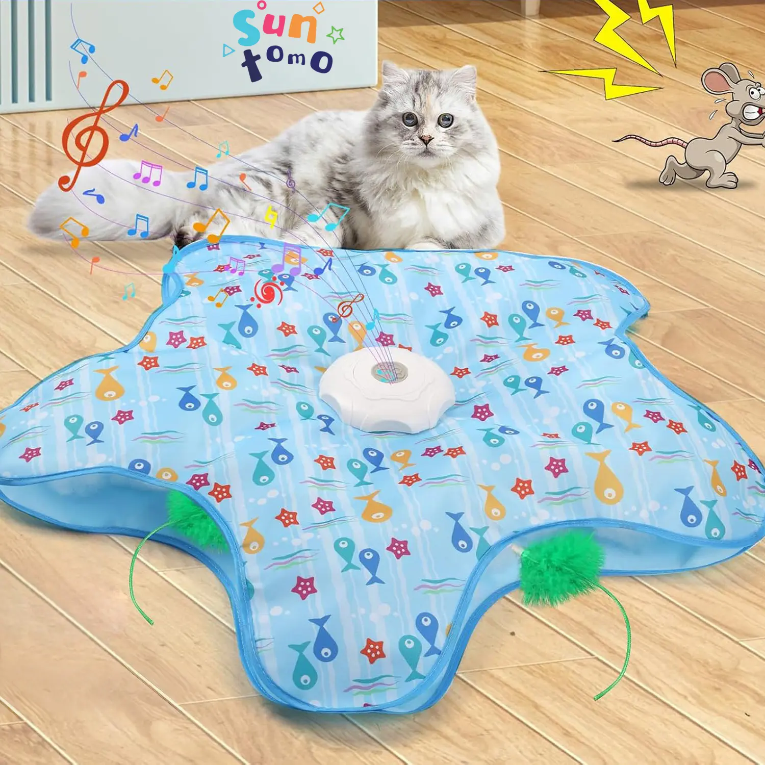 Rechargeable Automatic Cat Toy, 3-Mode Touch-Activated Interactive Toy with Random Motion, Concealed Feather & Squeaky Sound for Indoor Cats & Kittens