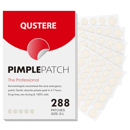 QUSTERE Pimple Patches for Face, Hydrocolloid Acne Patches, Cute Round Shape Zit Covers, Spot Stickers with Tea Tree, Salicylic Acid & Cica Oil| 2 Sizes (9mm, 12mm) |288 Count  Skincare Clear