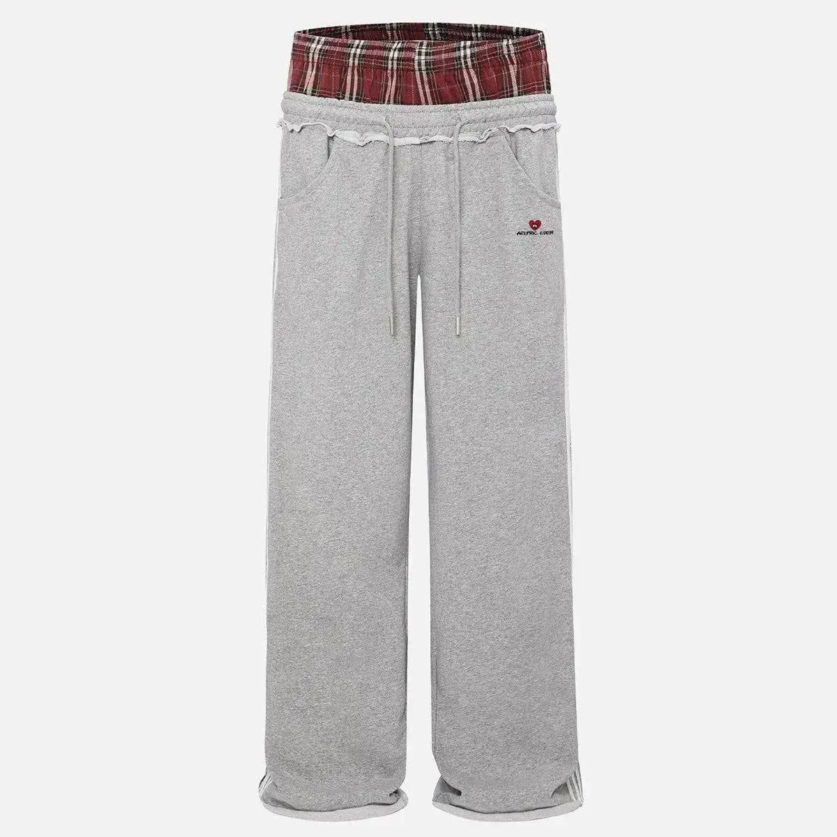 Men's Baggy Cotton Sweatpants - Menswear, Male Clothing, Double Drawstring Elastic Waist, Plaid Patchwork, Stripe Accents, Pockets, Casual Fashion Streetwear Unisex Vintage Joggers